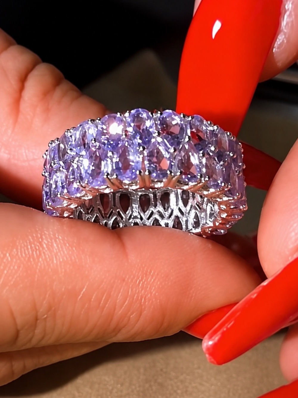 Lavender Halo Crystal Band Ring .925 Silver  - Women Jewelry Size 7